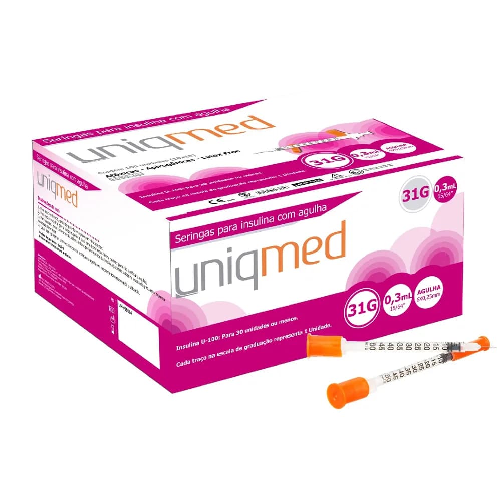 Seringas para Insulina 0,3mL com Agulha 6mm x 0,25mm