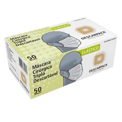 Máscara Cirúrgica Tripla com Elástico Branca c/ 50 unidades