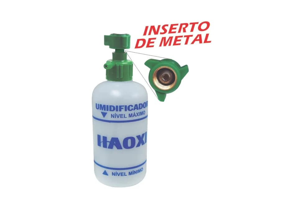 Umidificador de Oxigênio com Rosca de Metal e Frasco Plástico 250 ml