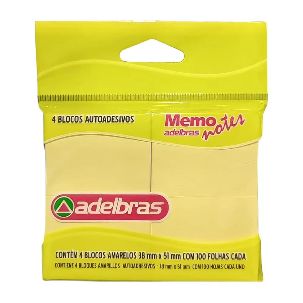 BLOCO DE RECADO AUTOADESIVO AMARELO COM 4 UN. 38X51MM JOCAR