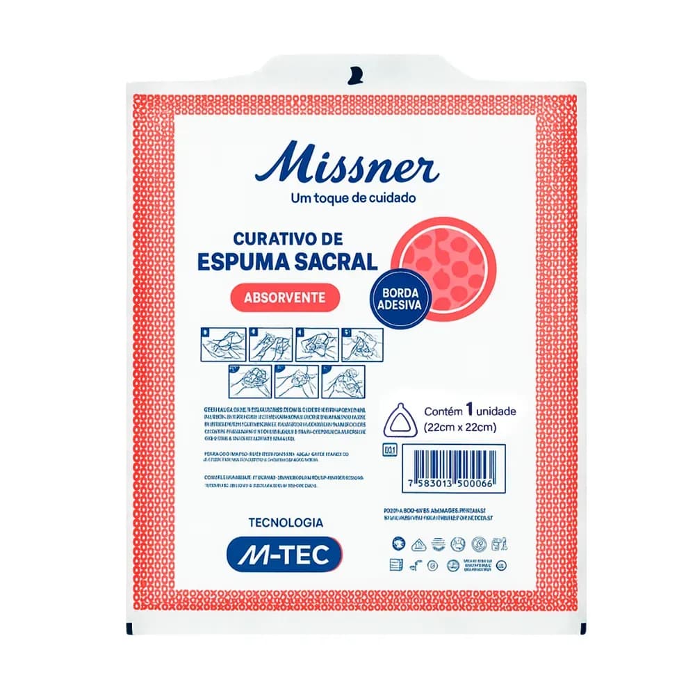 CURATIVO DE ESPUMA SACRAL 22CM X 22CM COM M-TEC MISSNER