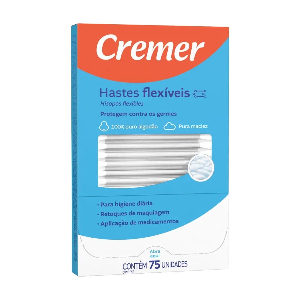HASTES FLEXÍVEIS COTONETE ANTIGERME C/75UN CREMER