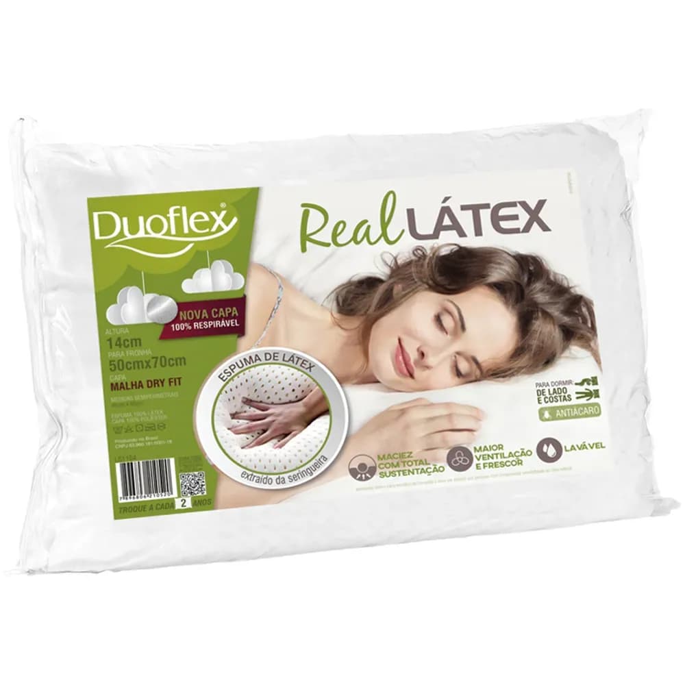 TRAVESSEIRO ANTIÁCARO LAVÁVEL 50X70X14 CM REAL LÁTEX DUOFLEX