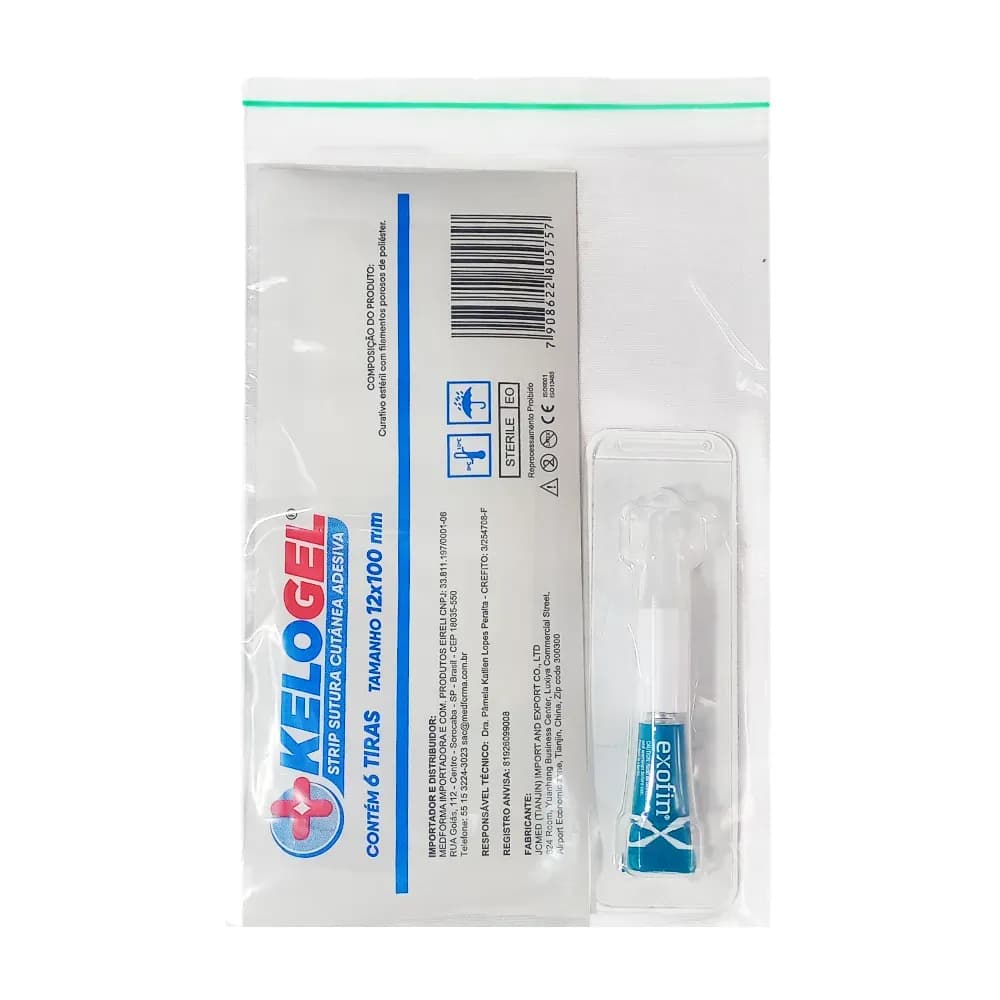 KIT SUTURA CUTÂNEA ADESIVA EM TIRAS 12X10CM 6UN 1ML EXOFIN KELOGEL