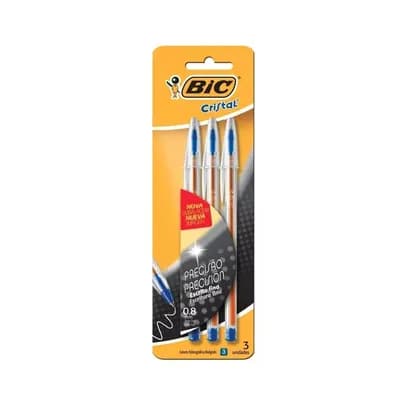 CANETA ESFEROGRAFICA CRISTAL 3 UNIDADES PONTA FINA AZUL BIC