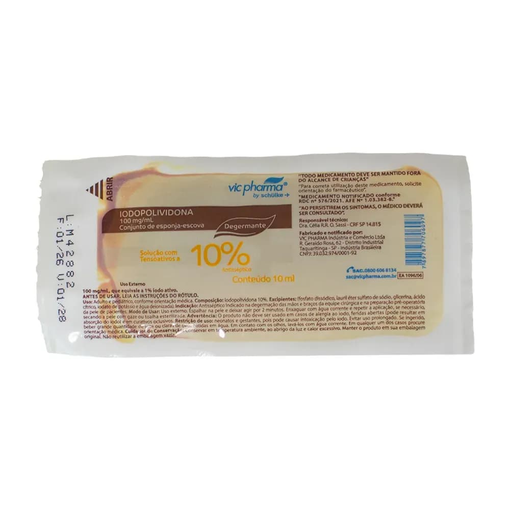 ESCOVA EMBEBECIDA IODOPOLIVIDONA DEGERMANTE 10% 10ML VICPHARMA