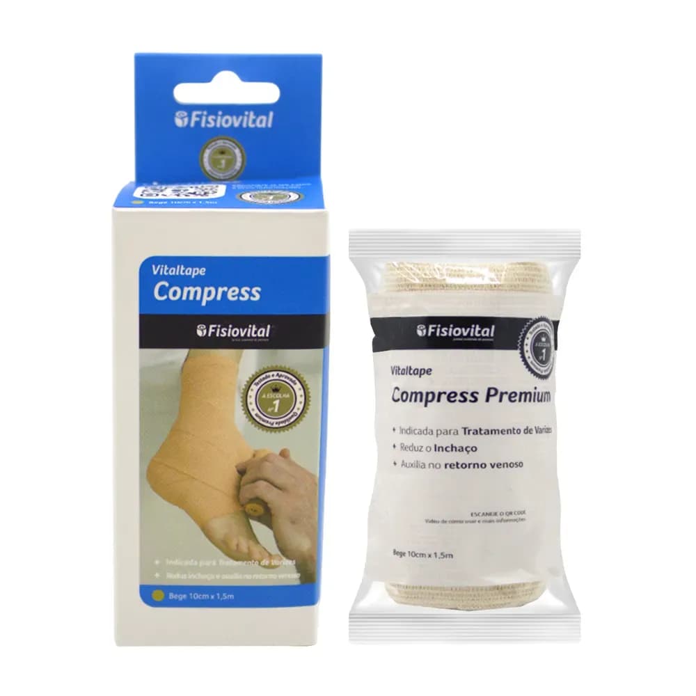 BANDAGEM ELÁSTICA ALTA COMPRESSÃO BEGE 1,5MX10CM VITALTAPE