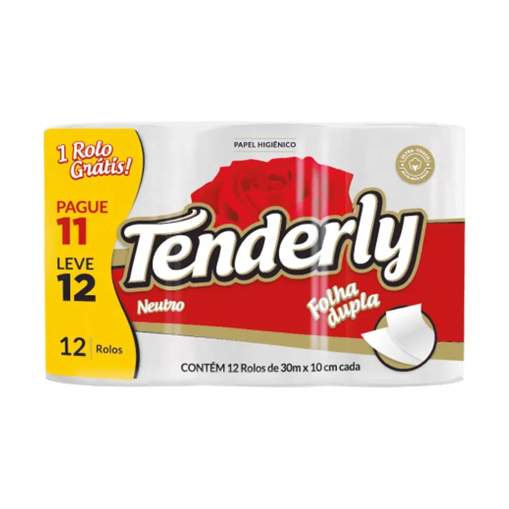 PAPEL HIGIÊNICO FOLHA DUPLA NEUTRO ROLO 30M 12UN TENDERLY