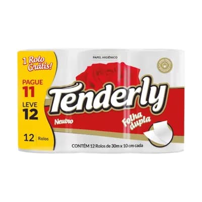 PAPEL HIGIÊNICO FOLHA DUPLA NEUTRO ROLO 30M 12UN TENDERLY