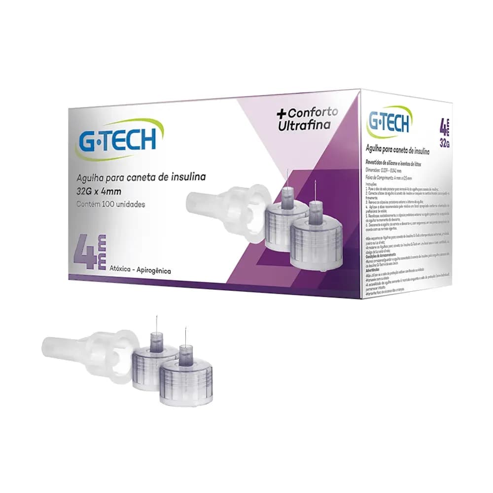 AGULHA PARA CANETA DE INSULINA 4MM 32G 100 UNIDADES G-TECH