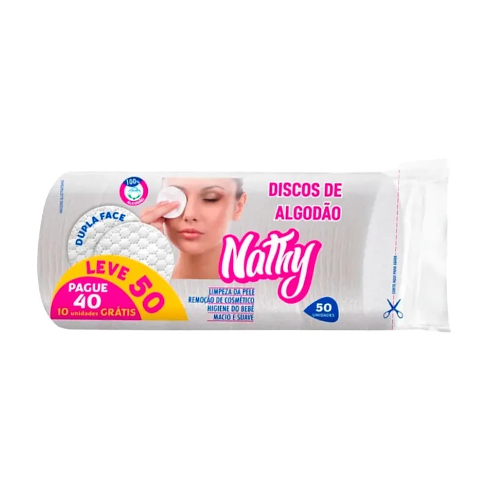ALGODÃO EM DISCO DUPLA FACE LIMPEZA DE PELE 50UN NATHY