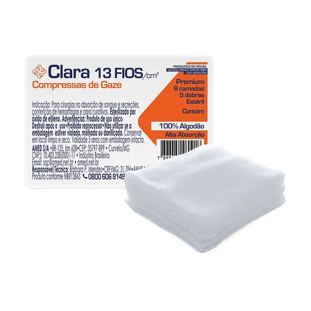 COMPRESSA DE GAZE ESTÉRIL HÉRIKA 13 FIOS 7,5X7,5CM 5UN AMED