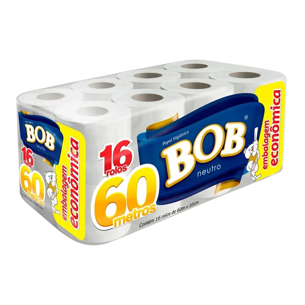 PAPEL HIGIÊNICO FOLHA SIMPLES NEUTRO ROLO 60M COM 16UN BOB