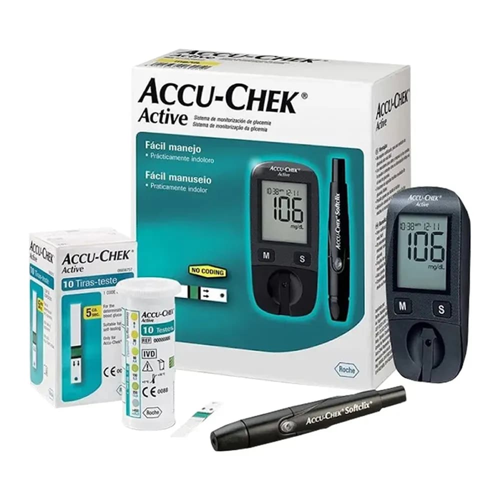 KIT MEDIDOR DE GLICOSE ACCU-CHEK ACTIVE COM 10 TIRAS