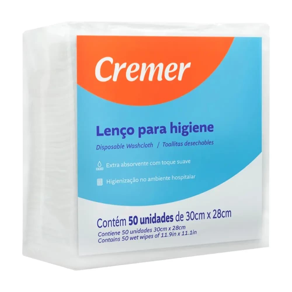 LENÇO PARA HIGIENE WIPES NÃO ESTÉRIL 30CMX28CM 50UN CREMER
