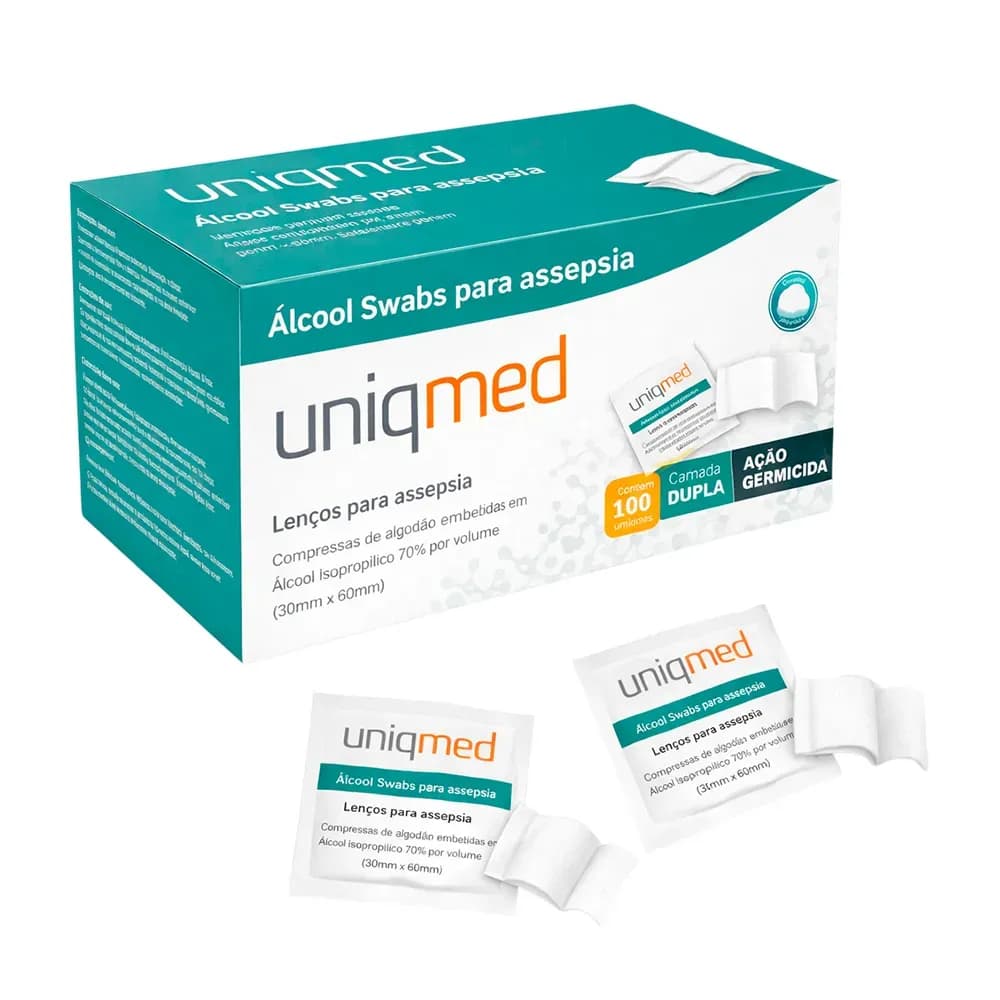 LENÇO UMEDECIDO COM ÁLCOOL 70% SWAB CX 100UN UNIQMED