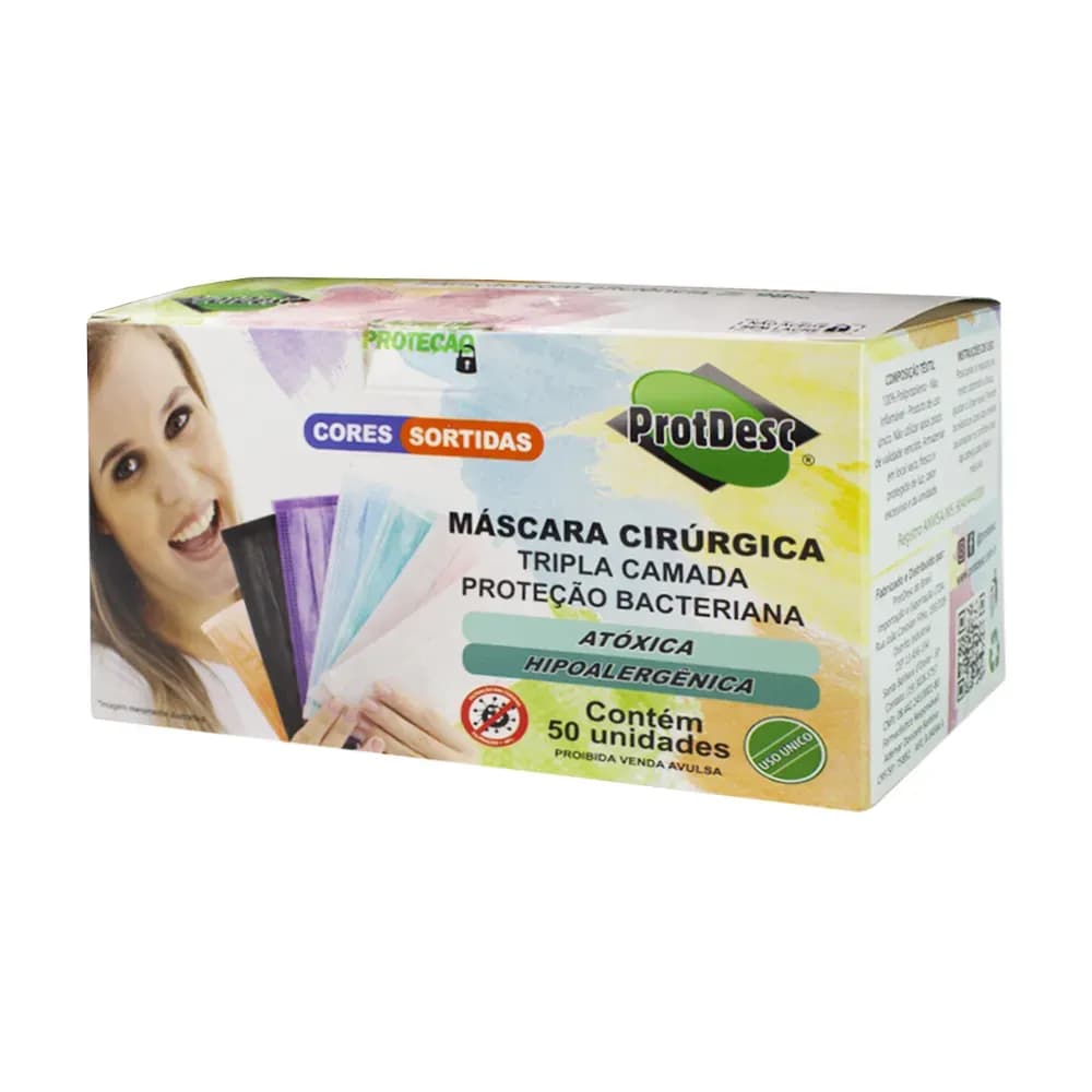 MÁSCARA CIRÚRGICA TRIPLA SORTIDA C/ELÁSTICO C/50UN PROTDESC