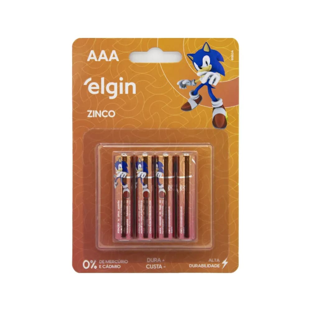 PILHA ZINCO PALITO AAA COM 4 UNIDADES ELGIN