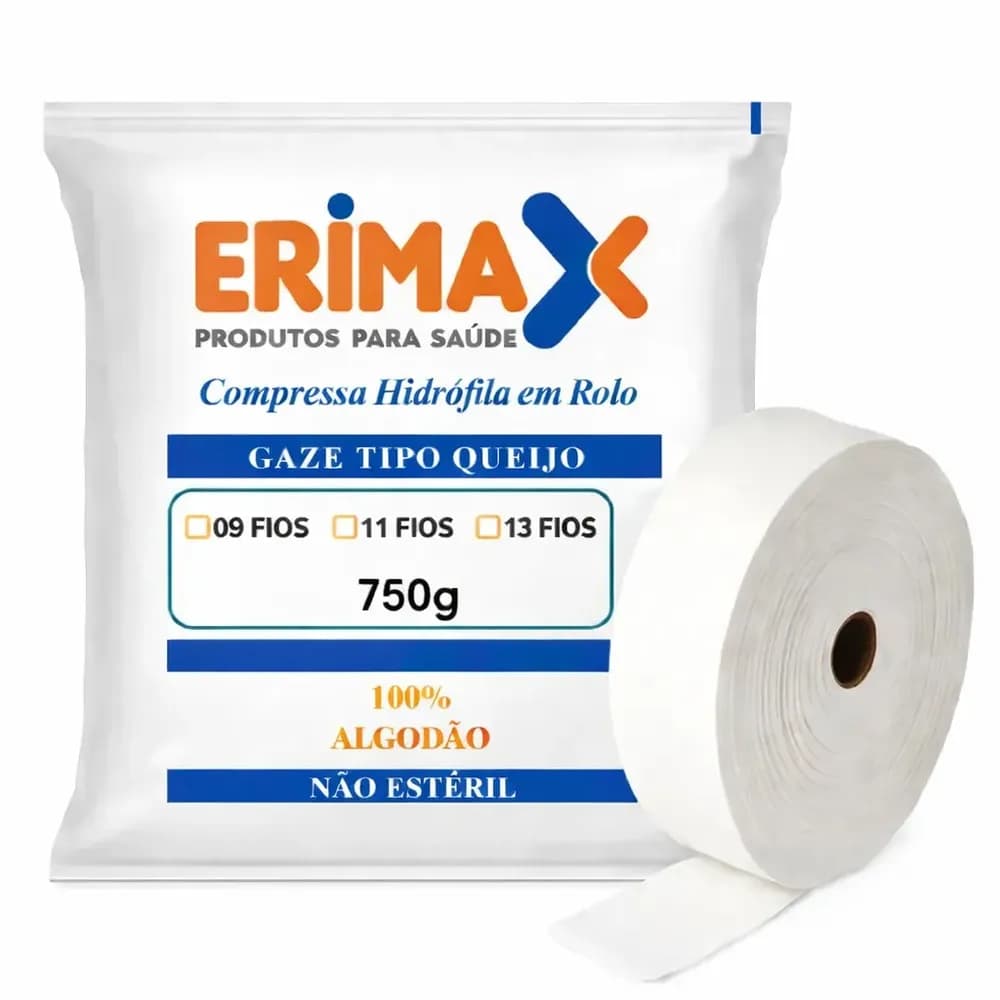 COMPRESSA DE GAZE ROLO 13 FIOS TIPO QUEIJO N/EST 750G ERIMAX