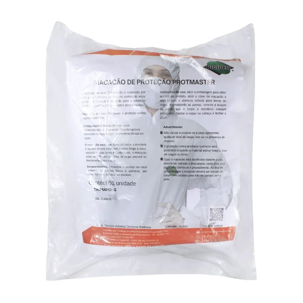 MACACÃO MASTER COR BRANCO PROTEÇÃO 6 TAM G PROTDESC