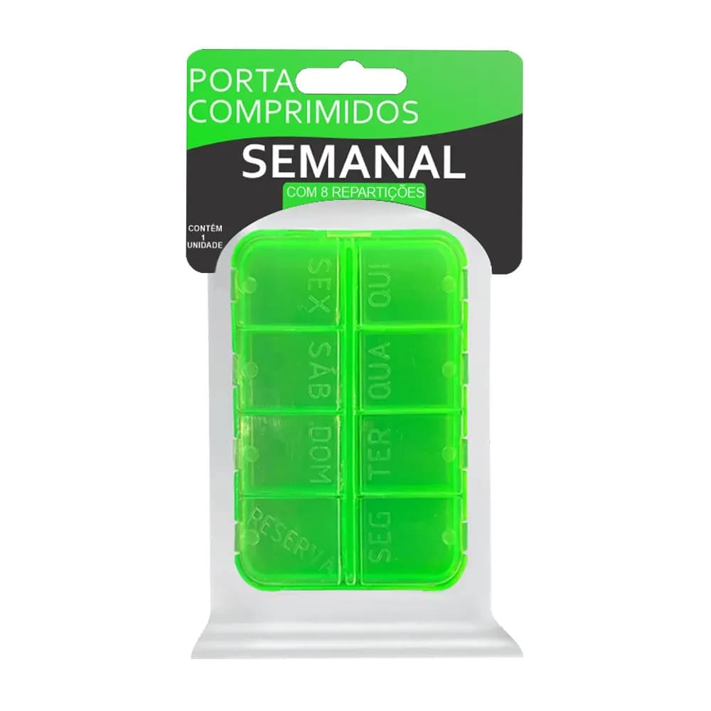 PORTA COMPRIMIDOS SEMANAL 8 COMPARTIMENTOS VERDE NEON 3B