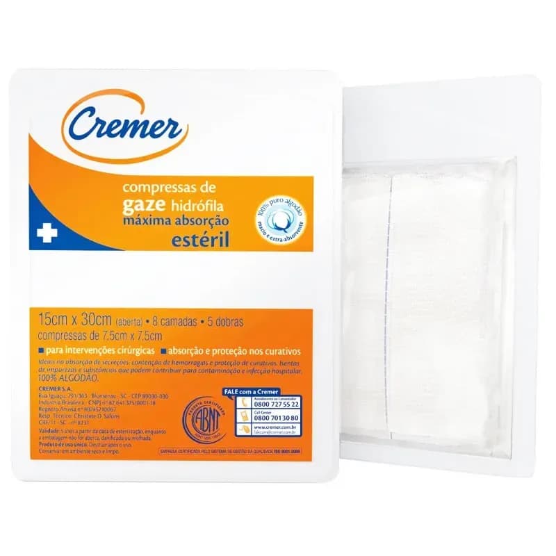 COMPRESSA DE GAZE EST 13 FIOS RX 7,5X7,5CM C/10UN CREMER