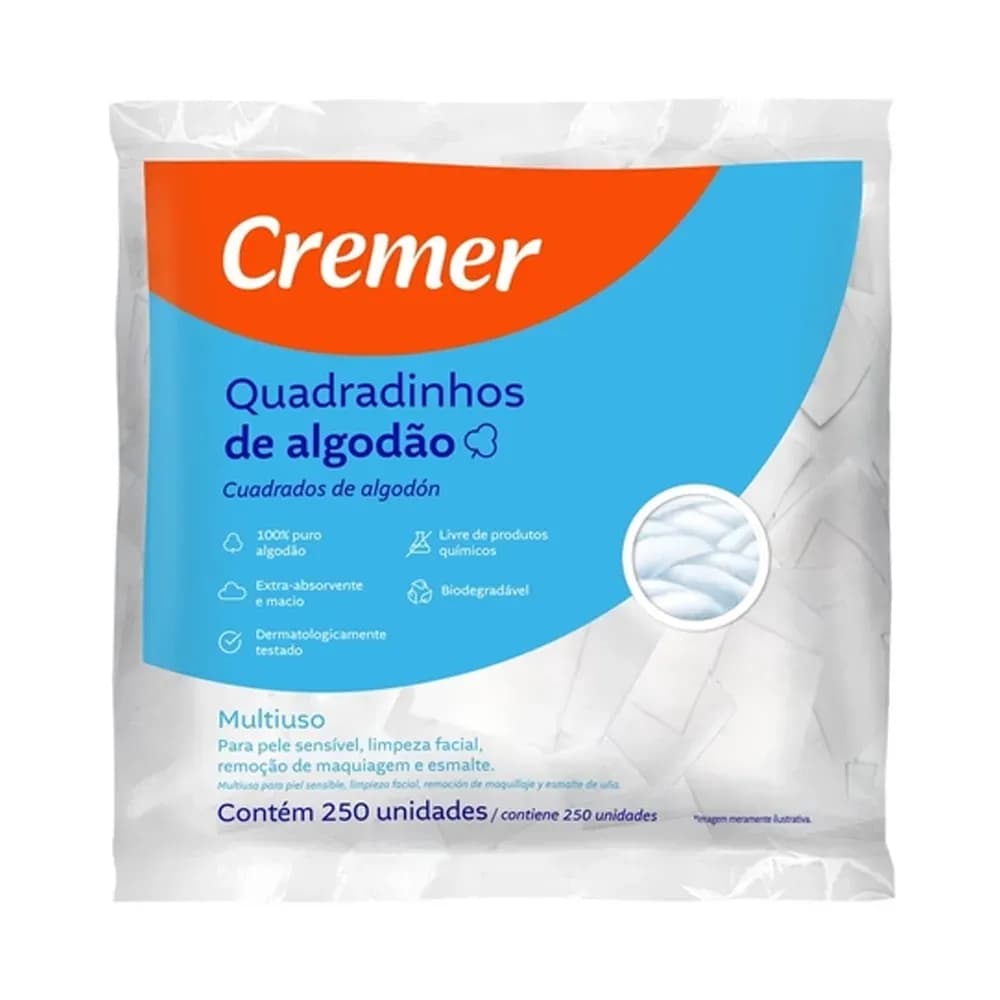 ALGODÃO EM QUADRADINHO EXTRA ABSORVENTE 250 UNIDADES CREMER