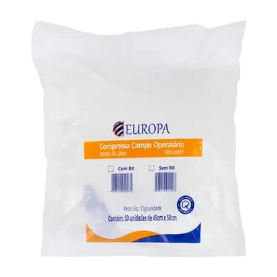 COMPRESSA CAMPO OPERATÓRIO NÃO ESTÉRIL SEM RADIOPACO 45X50CM 50UN EUROPA