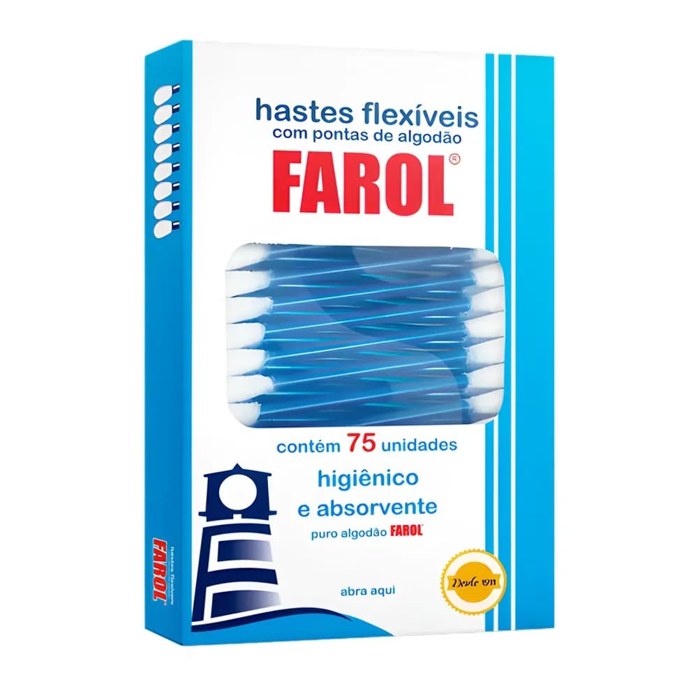 HASTES FLEXÍVEIS COM PONTAS DE ALGODÃO 75UN COTONETE FAROL