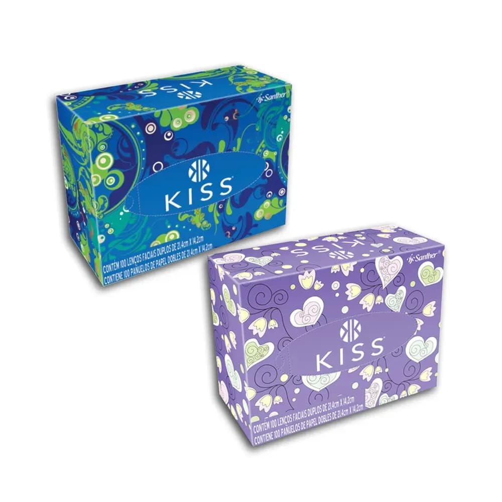LENÇO FACIAL DUPLO ULTRA MACIO KISS C/ 100UN SANTHER