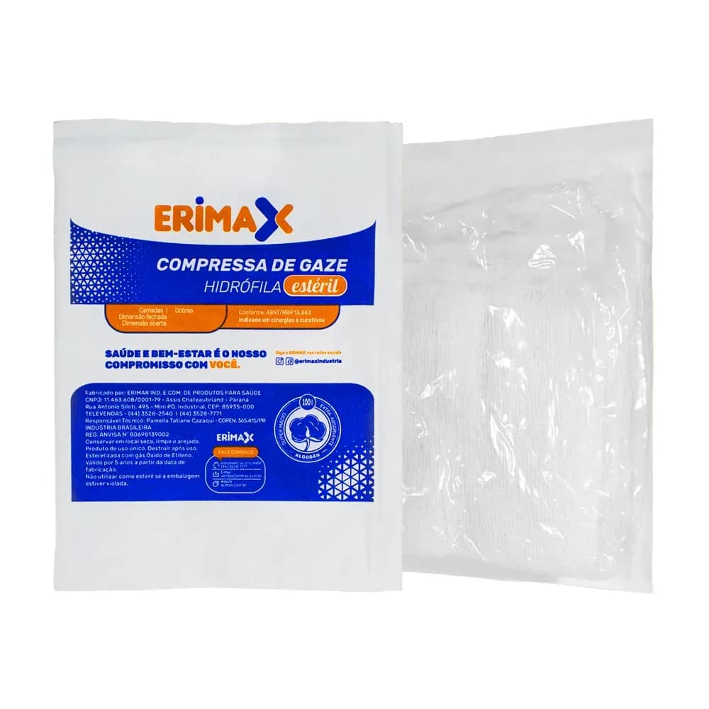 COMPRESSA DE GAZE 7,5X7,5 ESTÉRIL C/10UN 13F ERIMAX