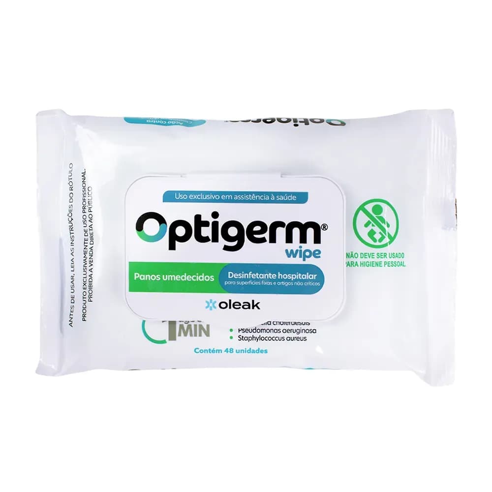 LENÇO DESINFETANTE HOSPITALAR 19X14CM 48UN WIPE OPTIGERM