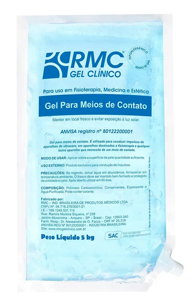 GEL CLÍNICO CONDUTOR MEIOS DE CONTATO E ECG 5KG AZUL RMC