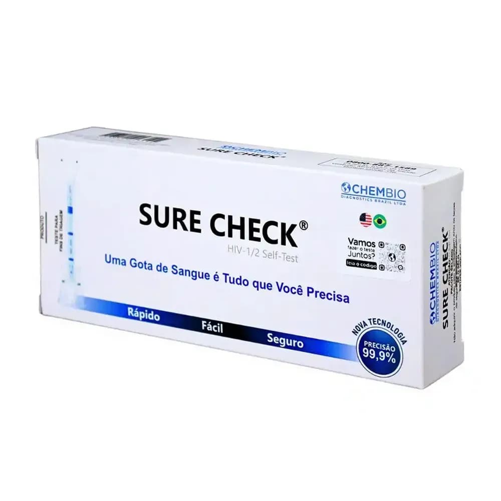 KIT TESTE HIV AUTOTESTE COM LANCETA 99,9% PRECISÃO 15MIN SURE CHECK CHEMBIO