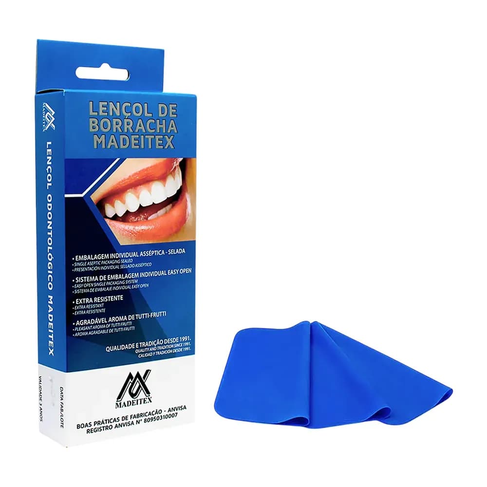 LENÇOL DE BORRACHA AROMA TUTTI-FRUTTI AZUL 13,5CMX13,5CM 26UN MADEITEX
