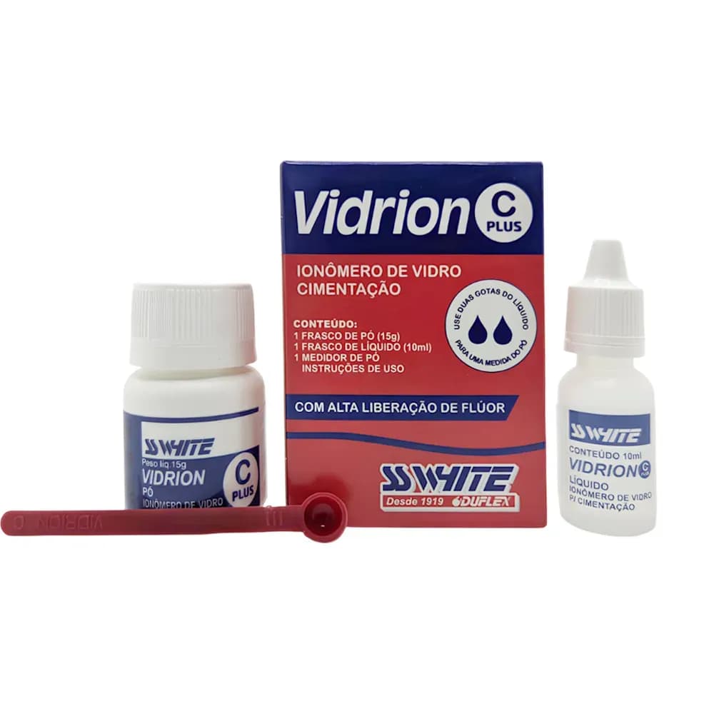 CIMENTAÇÃO IONÔMETRO DE VIDRO PÓ 15G + LÍQUIDO 10ML VIDRION C PLUS SSWHITE