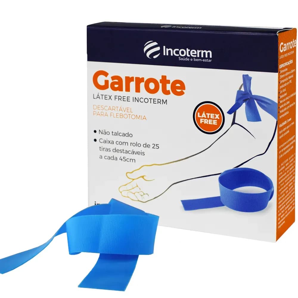 GARROTE EM ROLO SEM LÁTEX COM 25 TIRAS DESCARTÁVEIS INCOTERM