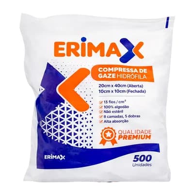 COMPRESSA DE GAZE NÃO ESTÉRIL 13 FIOS 10X10CM C/500UN ERIMAX