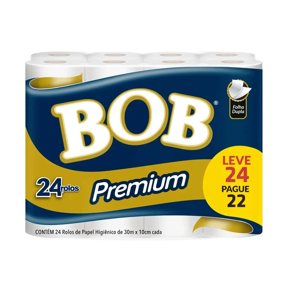 PAPEL HIGIÊNICO FOLHA DUPLA PREMIUM NEUTRO ROLO 30M 24UN BOB