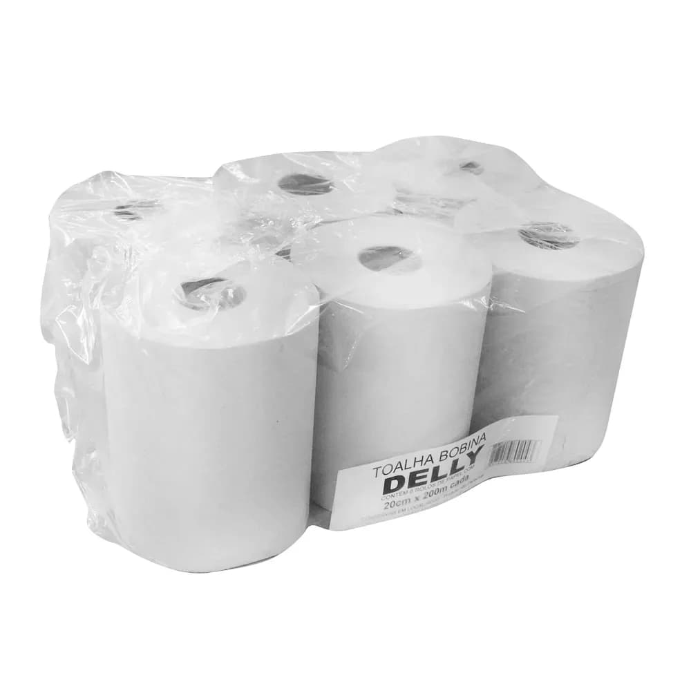 PAPEL TOALHA ROLO BOBINA 20CMX200METROS COM 6 UNIDADES DELLY
