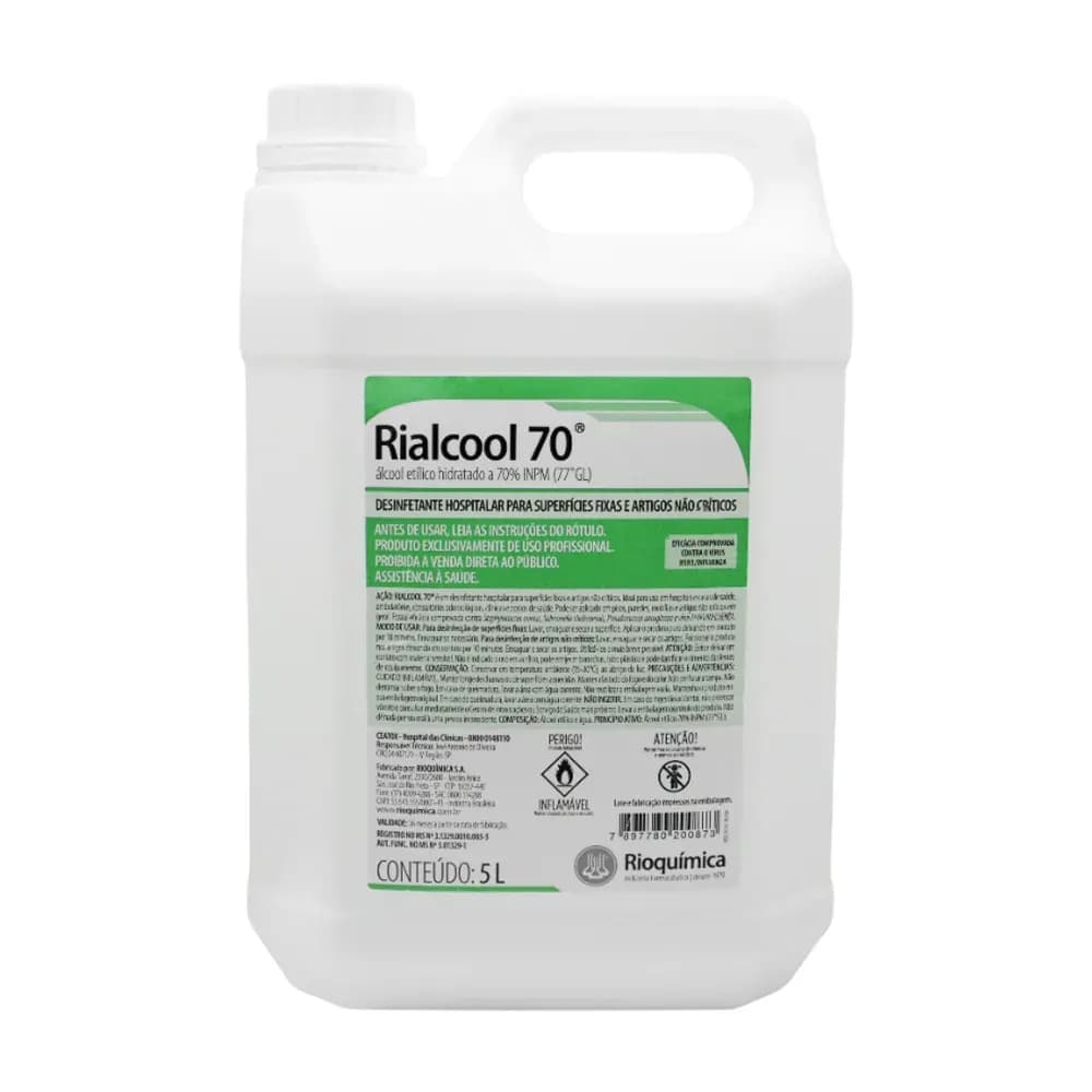 DESINFETANTE HOSPITALAR COM ÁLCOOL 70% 5L RIALCOOL RIOQUÍMICA