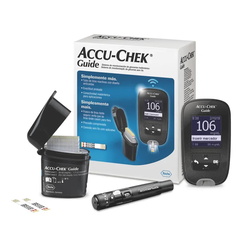 KIT MEDIDOR GLICEMIA/GLICOSE PORTÁTIL ACCU-CHEK GUIDE