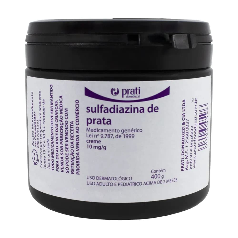 SULFADIAZINA PRATA CREME DERMATOLÓGICO ANTI FUNGO 400G PRATI