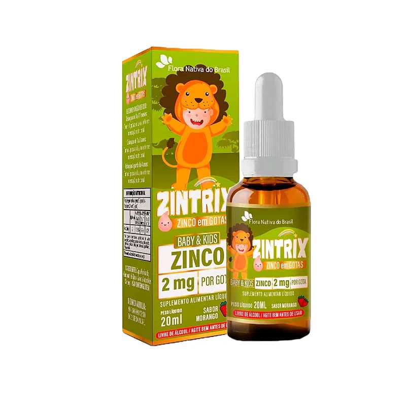 Zintrix, Vitamina Zinco 2mg, Frasco 20ml, Sabor Morango, Flora Nativa do Brasil - Unidade