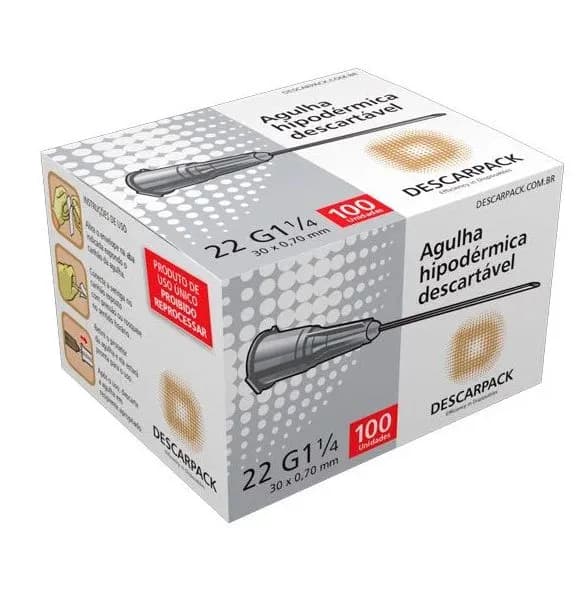 Agulha 30 x 0,70mm (22g x 1 1/4) 100un - Descarpack