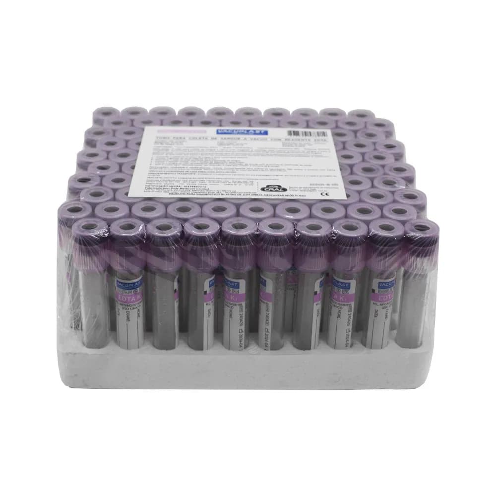 TUBO COLETA SANGUE VÁCUO COM EDTA3 4ML 100UN CRALPLAST