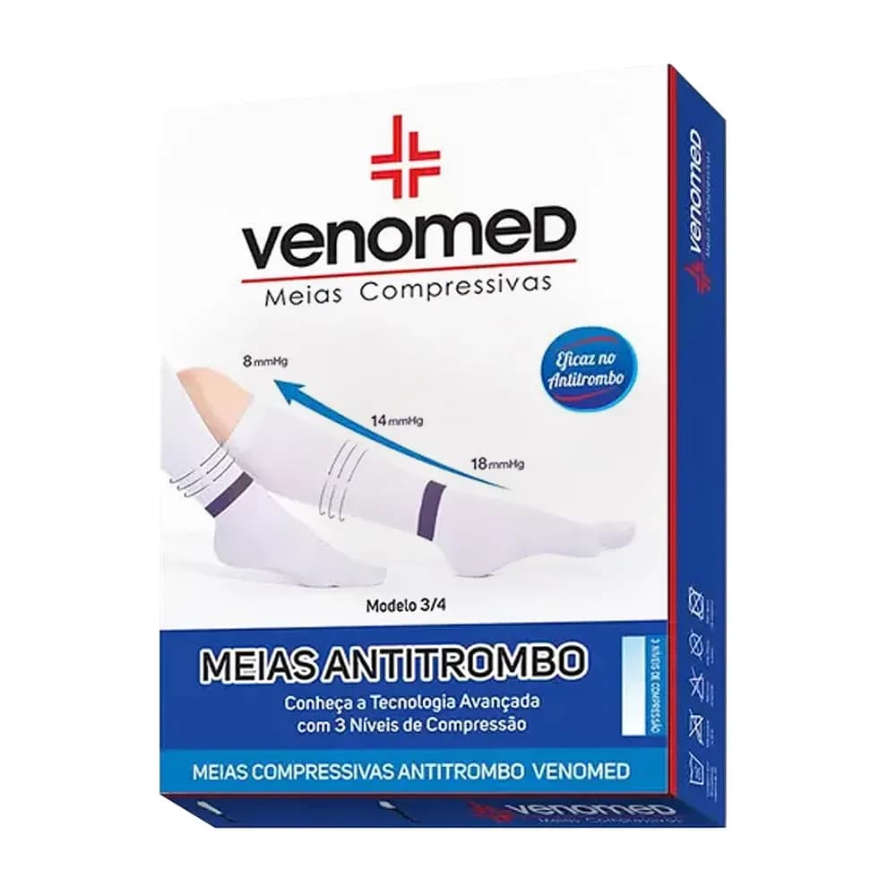 MEIAS COMPRESSÃO ANTITROMBO 3/4 PÉ ABERTO BRANCO M VENOMED