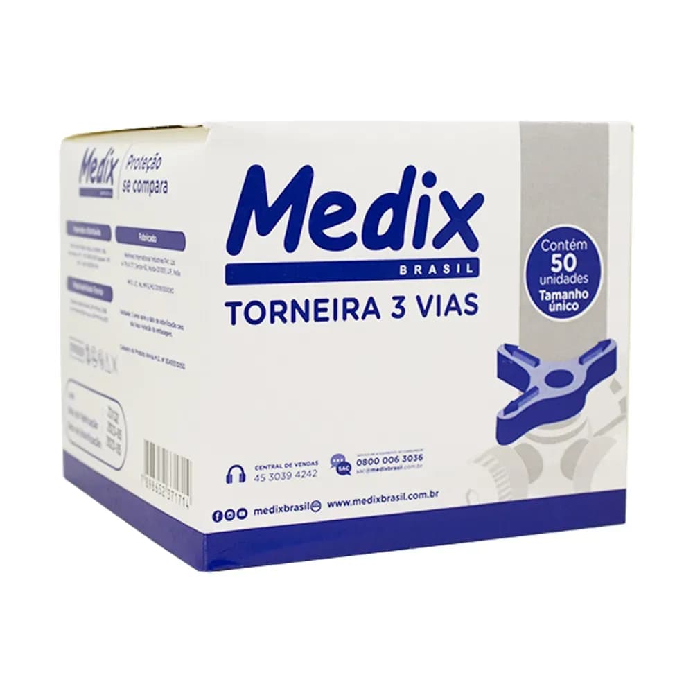 TORNEIRA 3 VIAS LUER SLIP DESCARTÁVEL ESTÉRIL 50UN MEDIX
