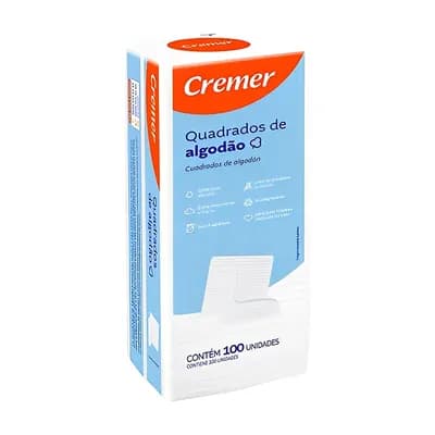 ALGODÃO QUADRADO HIDRÓFILO MACIO 10X9CM 100 UNIDADES CREMER