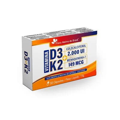 Vitamina D3 2000 UI + K2 149 MCG de 30 Cápsulas da Flora Nativa do Brasil - Unidade